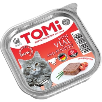 Tomi%20Kedi%20Dana%20Etli%20Ve%20Kümes%20Hayvanlı%20Alüminyum%20Yaş%20Mama%20100gr%20(pate)