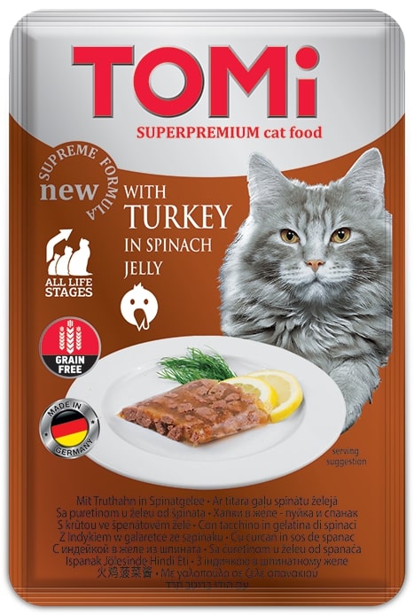 Tomi%20Kedi%20Hindi%20&%20Ispanak%20Tahılsız%20Pouch%20Mama%20100gr%20(pate)