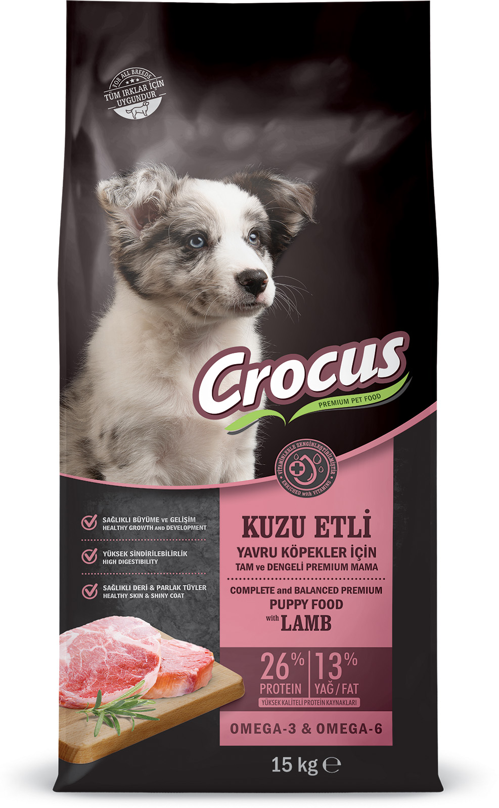 Crocus%20Kuzu%20Etli%20Pirinçli%20Yavru%20Köpek%20Maması%2015%20Kg