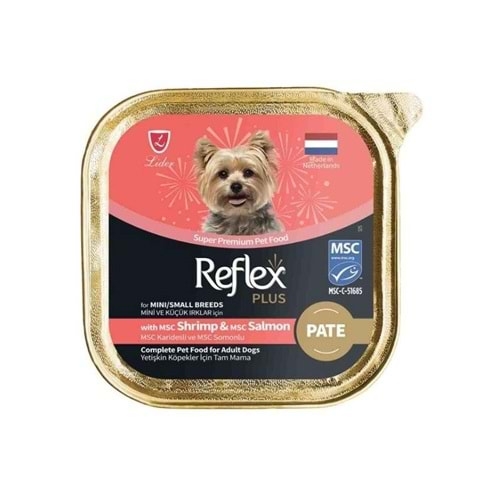 Reflex%20Plus%20Pate%20Msc%20Karidesli%20Ve%20Msc%20Somonlu%20Mini%20Ve%20Küçük%20Irklar%20İçin%20Yetişkin%20Köpek%20Maması%2085%20G