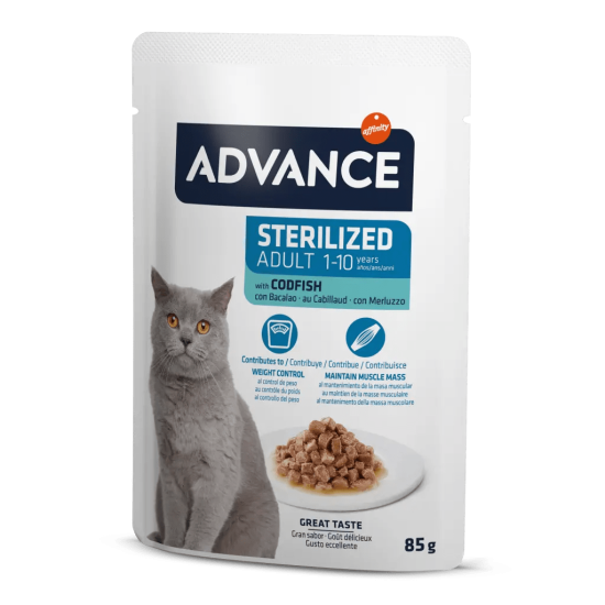 Advance Cat Sterılızed Codfısh Wet Pouch 12x85gr